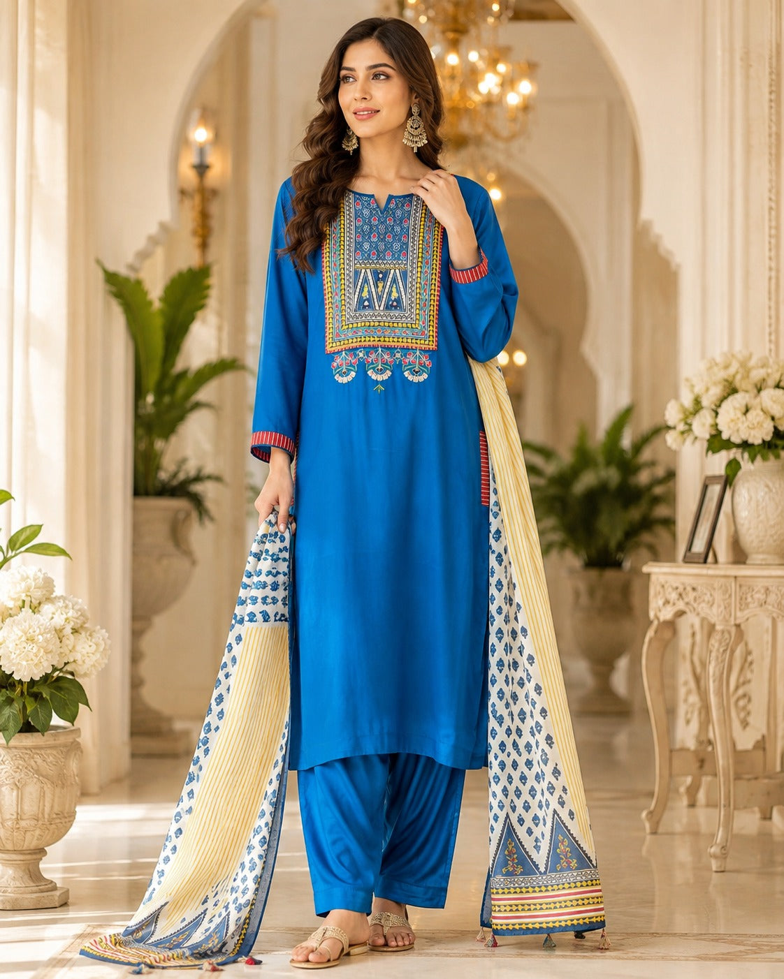 Pretty gaji silk suit set in blue
