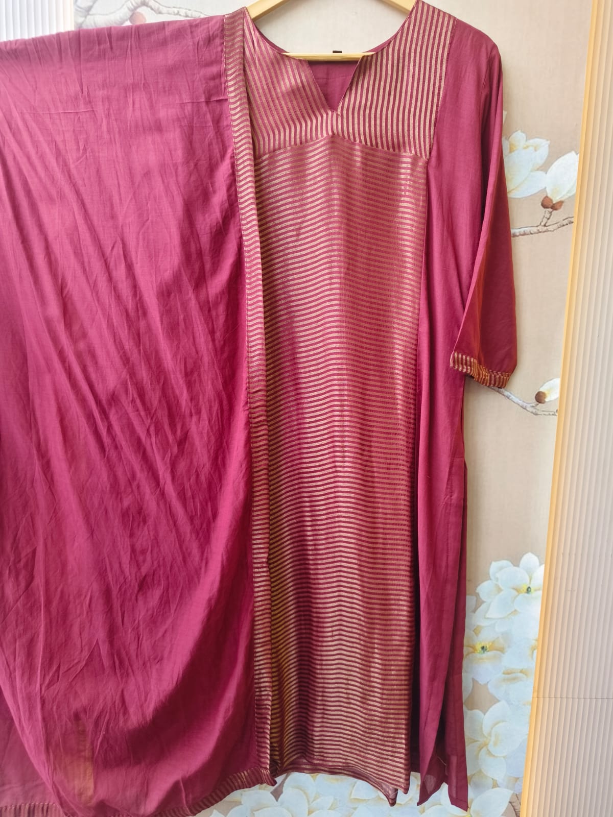 Pretty Mul chanderi maroon tissue suit set