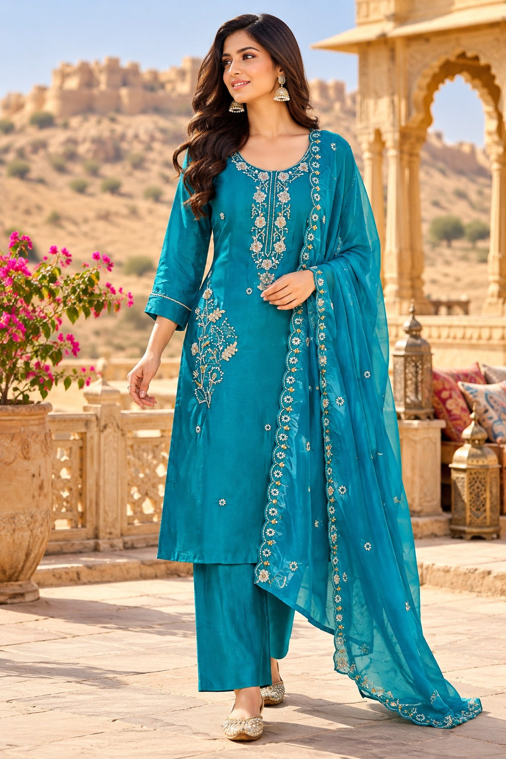 Pretty chinon handwork suit set in blue