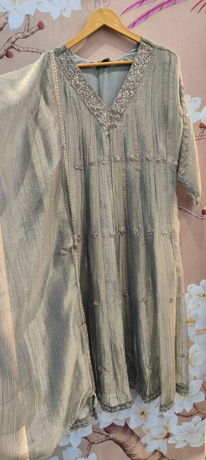 Beautiful salsa Anarkali with mirror detailing full suit set in blue