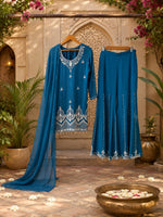Premium chinon sharara suit set in teal