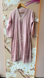 Pure Mul chanderi with hand work full suit set in lilac
