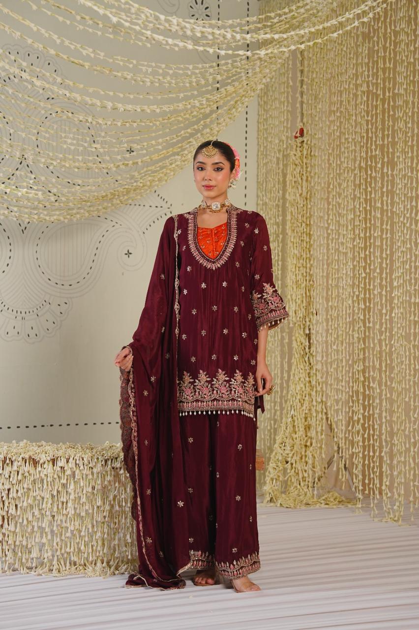 Pretty crepe silk with gorgeous handwork suit set