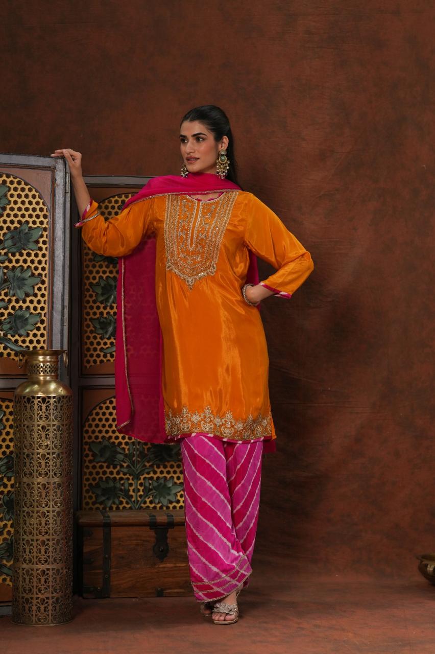 Crepe silk heavy handwork farshi salwar suit set