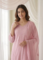 Super pretty crush cotton chikankari in baby pink
