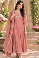 Pretty mulchanderi real mirror suit set in pink