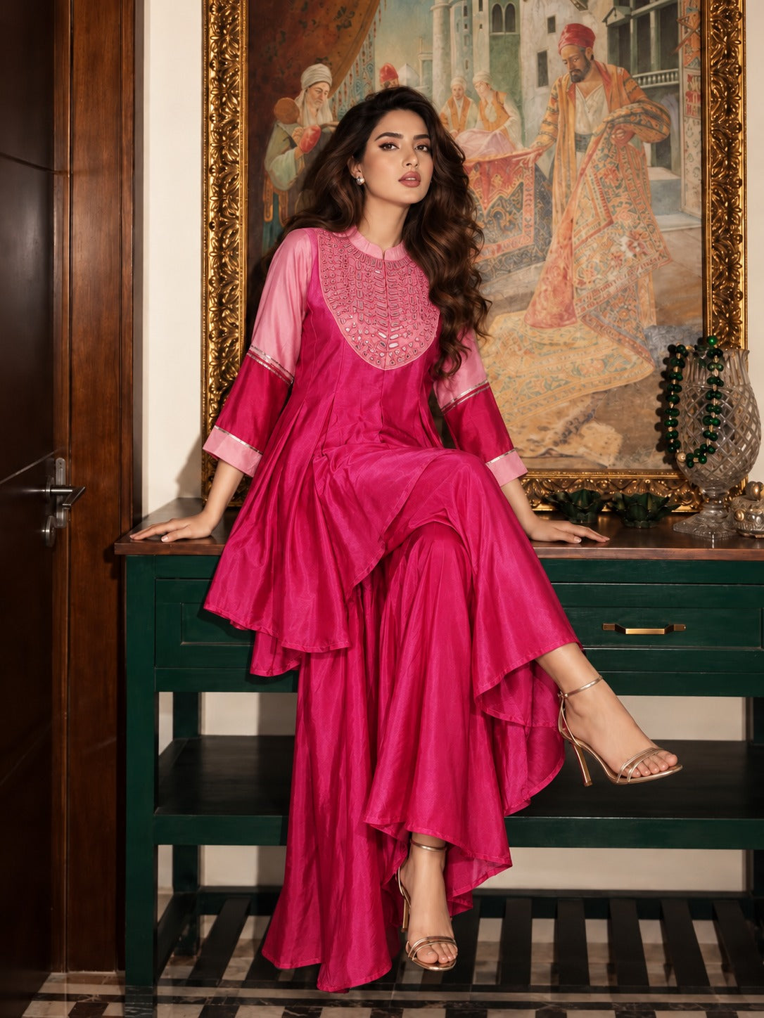 Real mirror ombre silk co ord in pink (Slim fit)