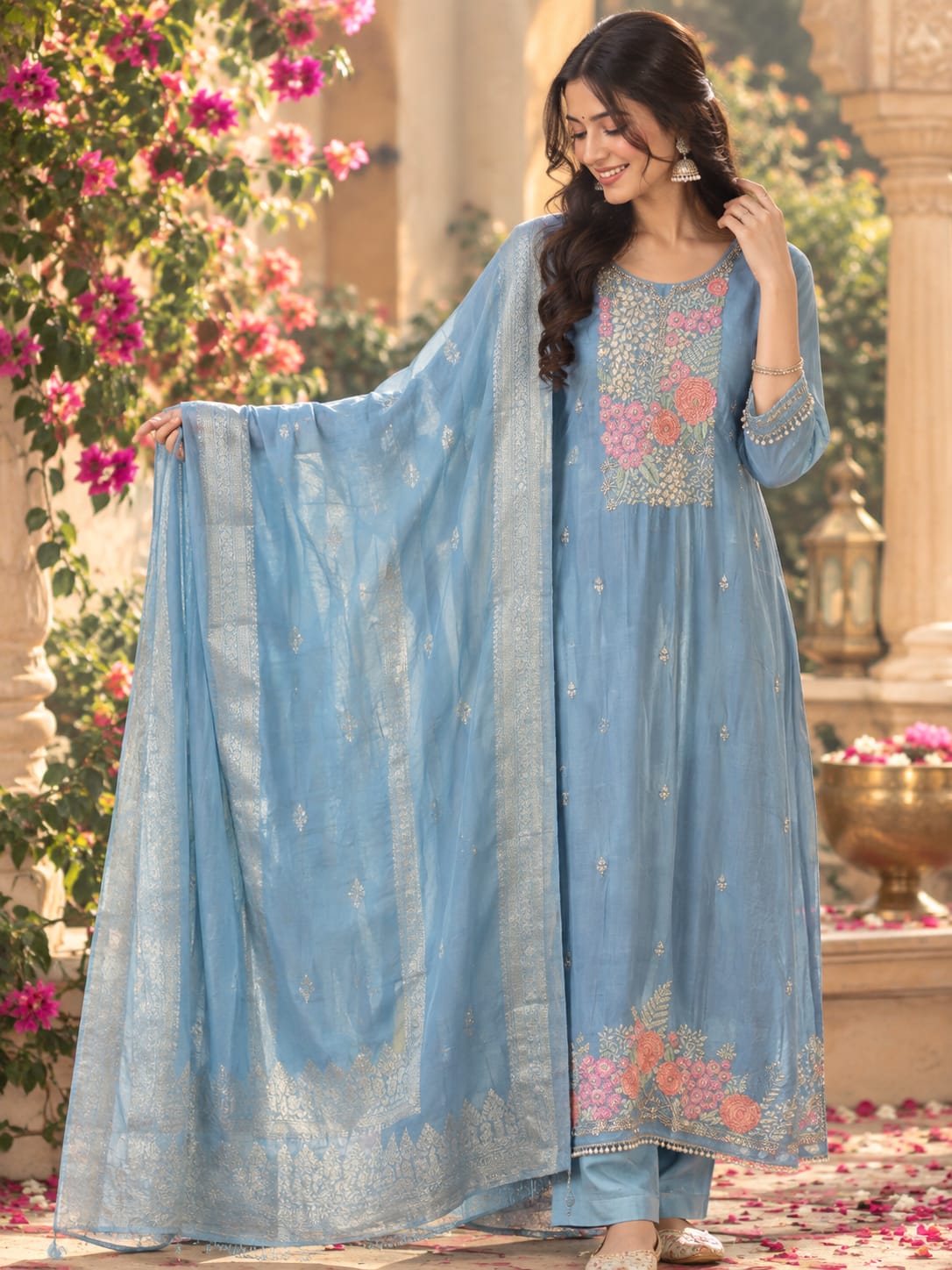 Bestsellerrestocked in new colour blue premium tissue hand work suit set
