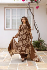 Pretty Modale red floral suit set in brownPretty Modale red floral suit set in brown