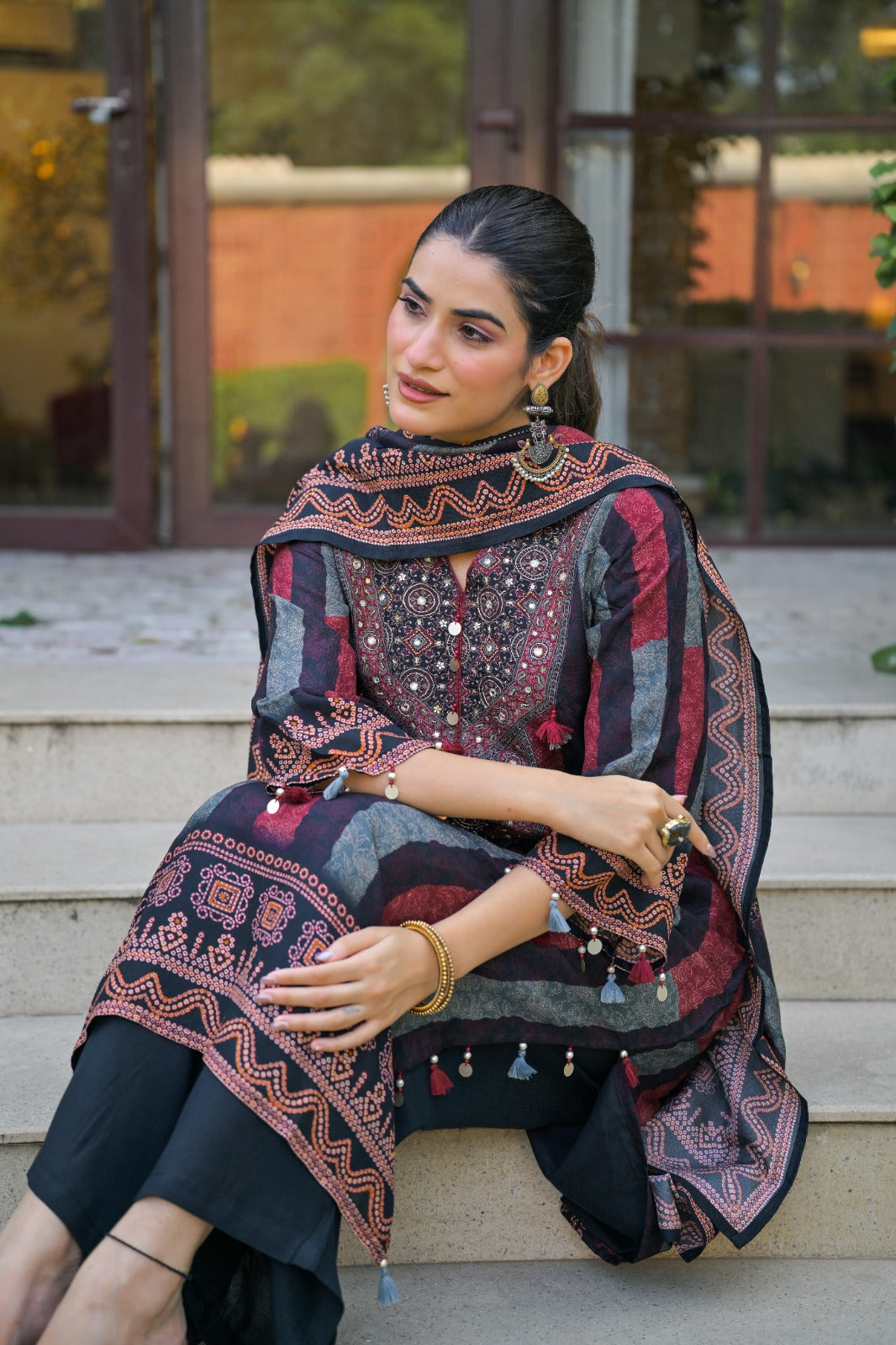 Super pretty dola silk designer ajrakh full suit set