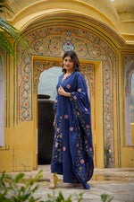 Gorgeous applique work Mul cotton lining full suit set