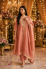 Salsa fabric with pretty handwork suit set in peach
