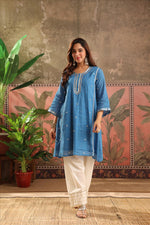 Mul cotton with lining all over foil mirror work Co ord in blue in blue