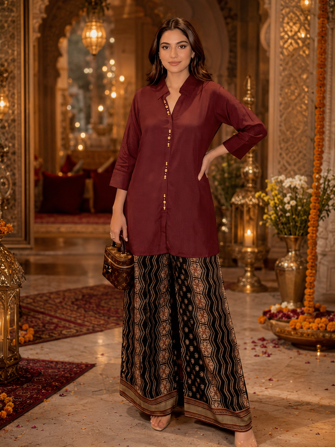 Printed crepe co ord set with kalamkari plazzo set