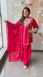 Heavily embellished pretty chinon handwork farshi salwar suit set in red