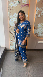 Pure crepe farshi salwar blue polka dot suit set in royal blue