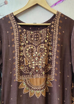 Pure crepe ajrakh suit set with lining in brown