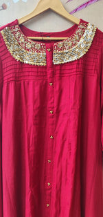Designer red Mul chanderi handwork suit set