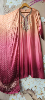 Gorgeous Russian silk gotta handwork on yoke ombré suit set paired with gaji lakri patta dupatta