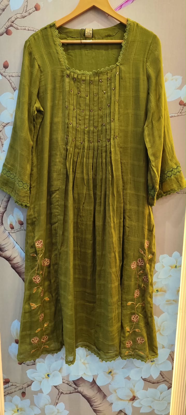 Super soft Kota checks lining suit set in green