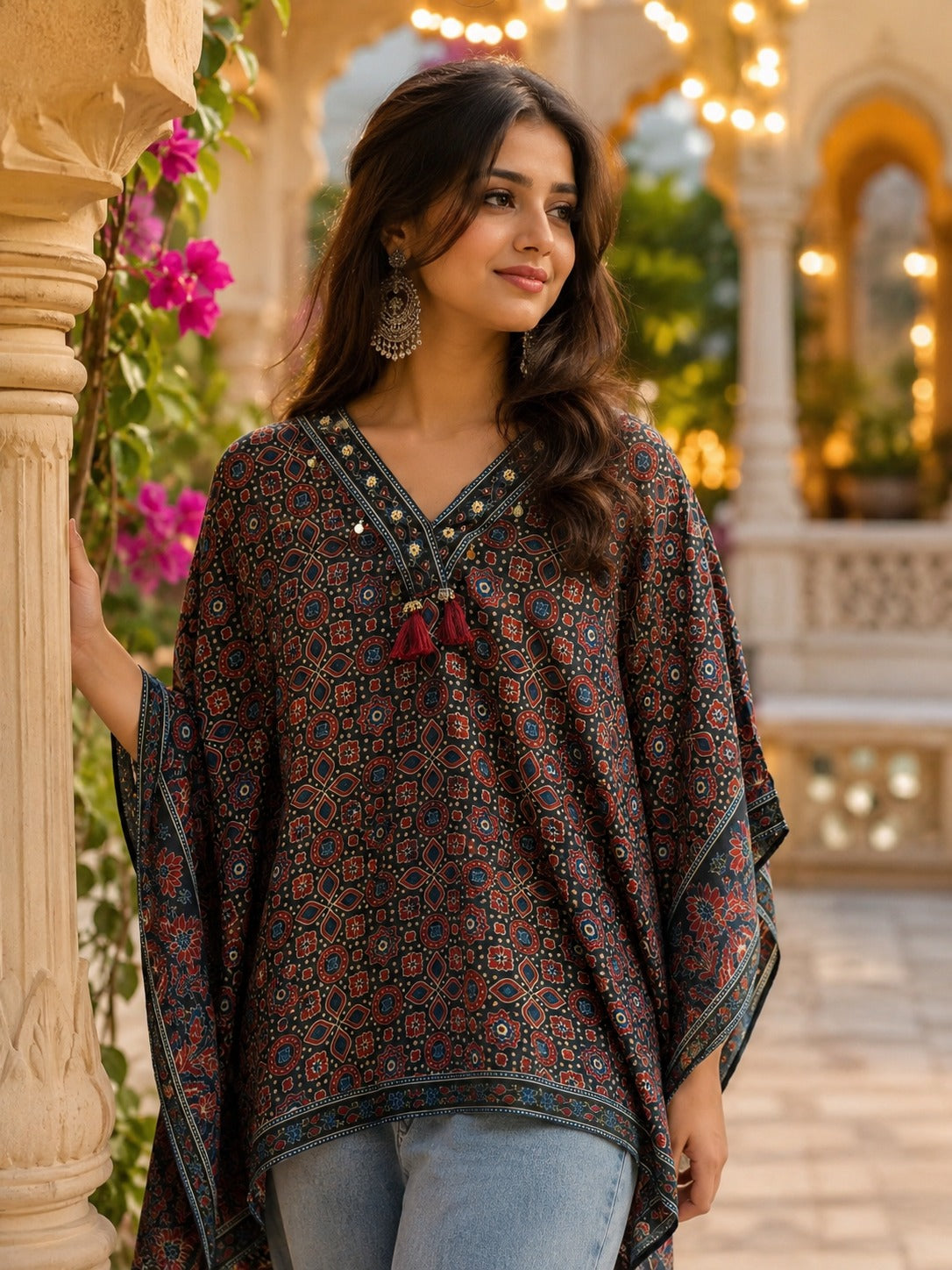 Pretty ajrakh crepe kaftan