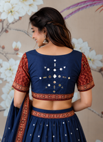 Super pretty ajrakh real mirror skirt / lehenga set in cotton in blue