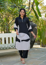Pure cotton digital print kurta pant in black