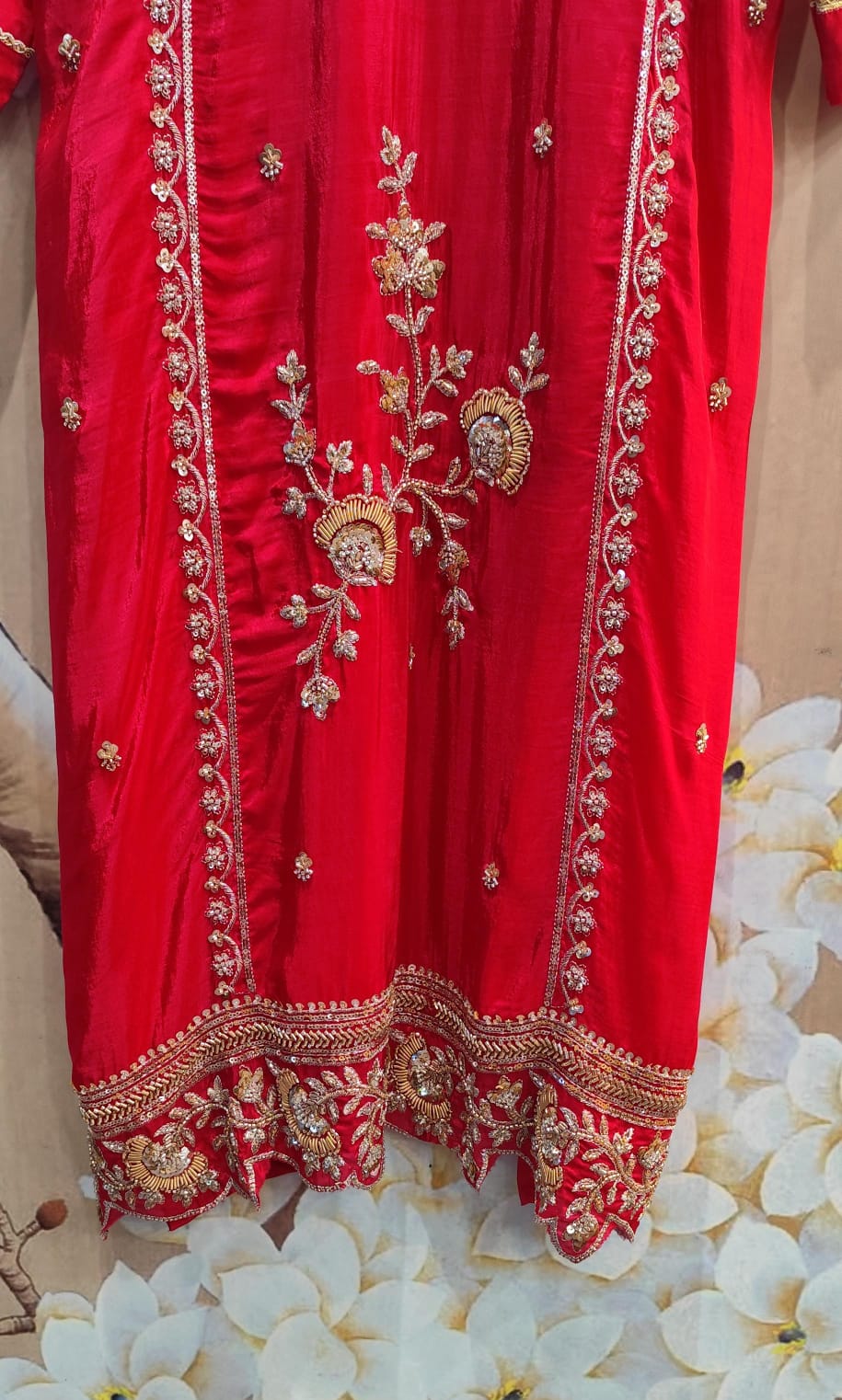 Super pretty handwork chinon suit set in red
