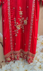 Super pretty handwork chinon suit set in red