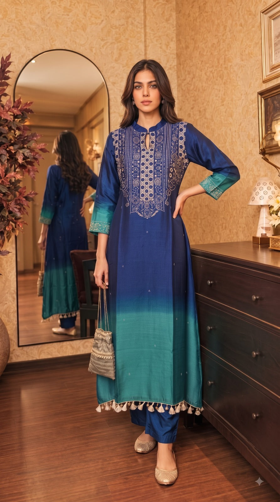 Premium gaji silk ombré kurta pant