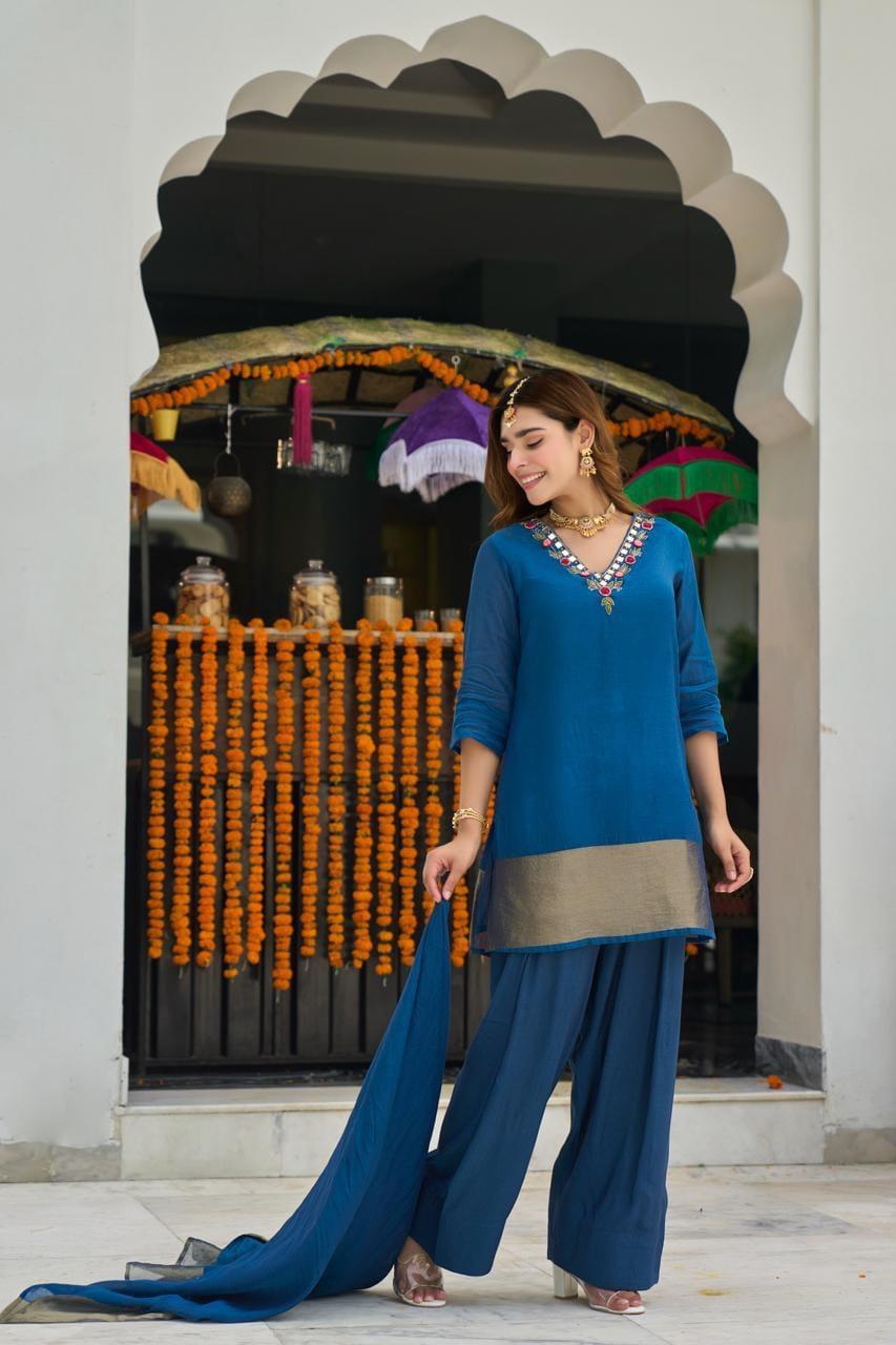 Wow Mul chanderi lakri patta farshi salwar in blue