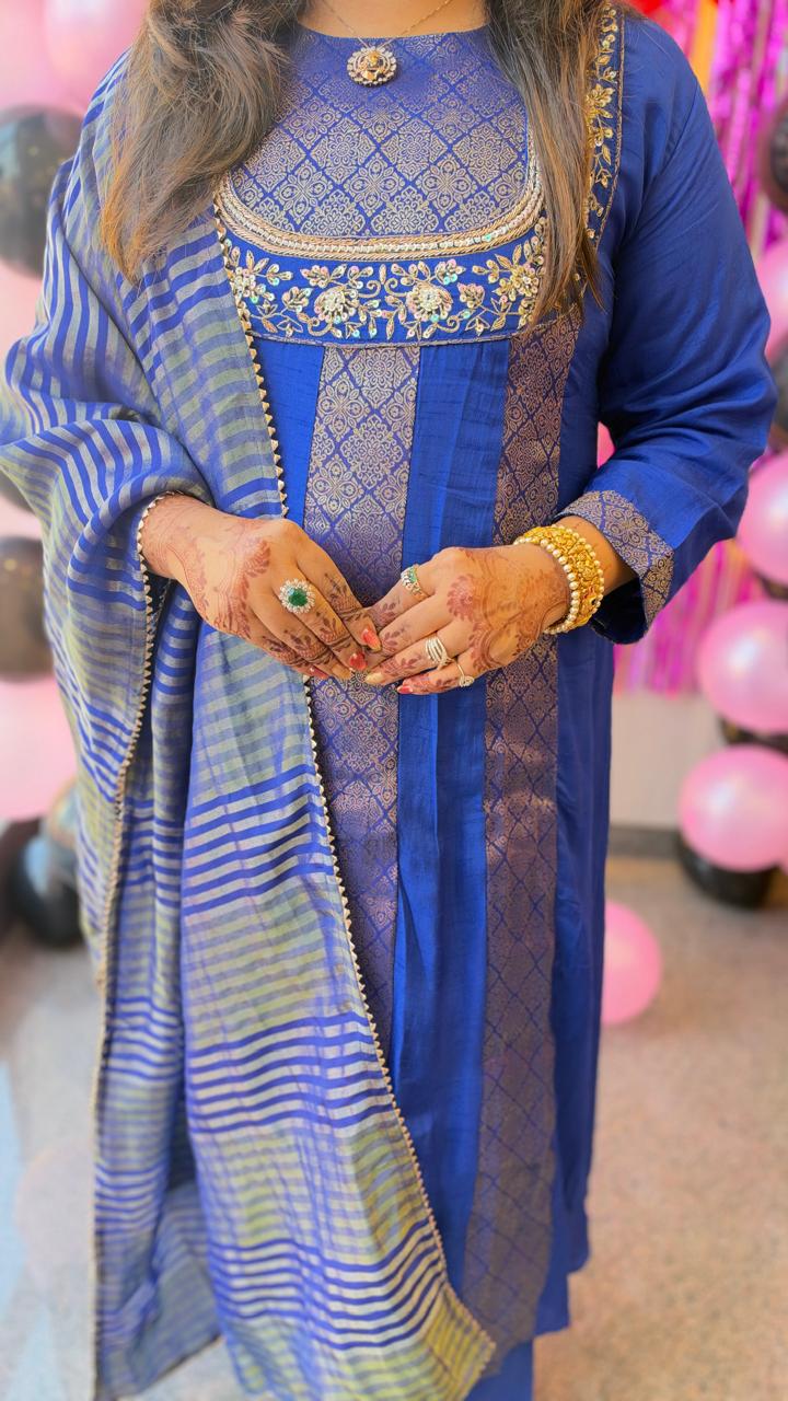 Pretty royal blue brocade suit set