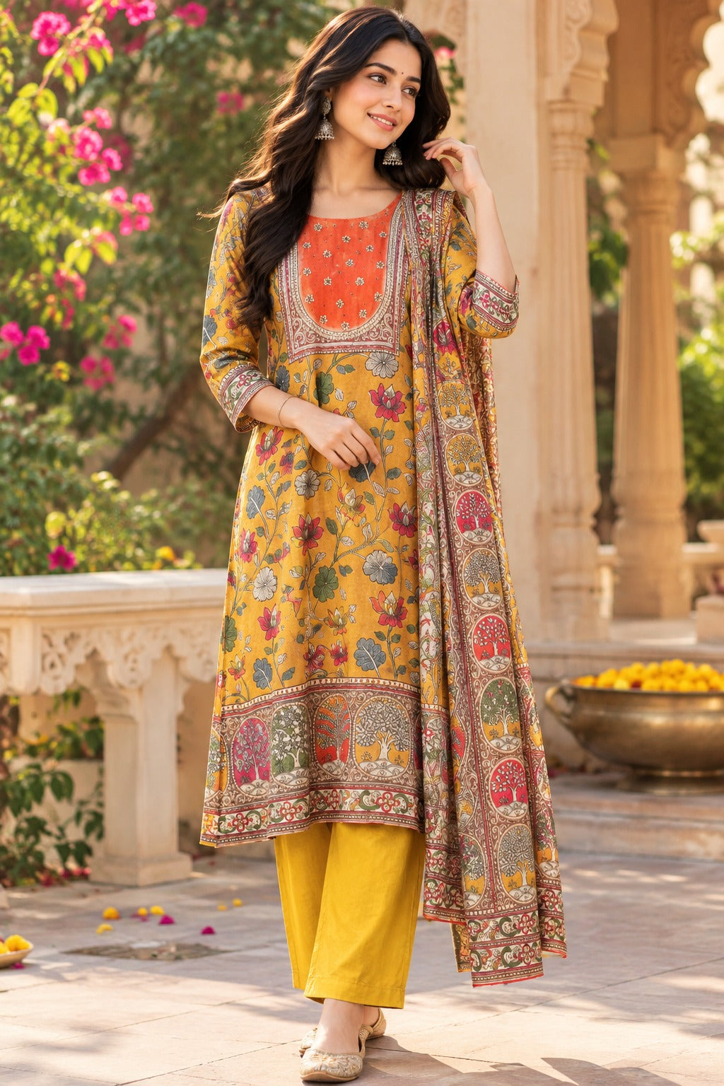 Pretty Russian silk Kalamkari true to size suit set