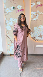 Bestselling applique cotton suit in onion pink