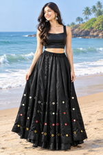 Pretty gaji silk real mirror skirt in black