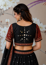 Super pretty ajrakh real mirror skirt / lehenga set in cotton in black