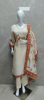Russian silk with pretty handwork and designer back suit set (slim fit )