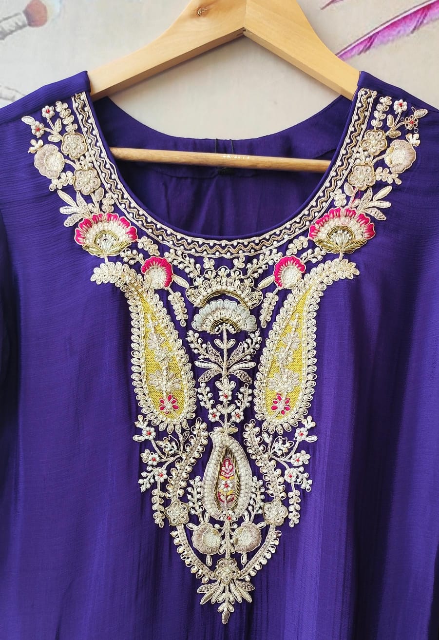 Premium chinon heavy handwork full plazzo suit with intricate detailing