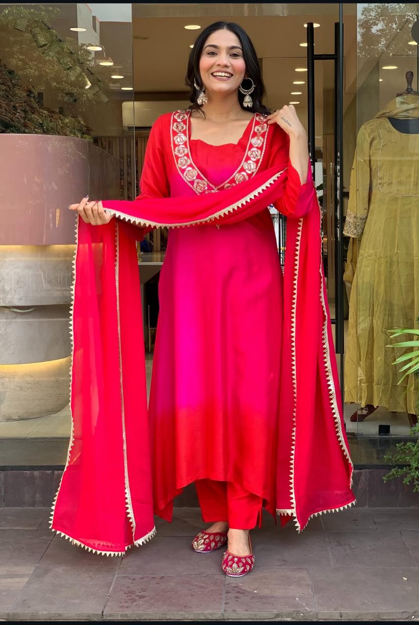 Premium dola silk in ombré effect suit set