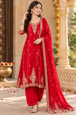 Super premium chinon Anarkali suit set in red