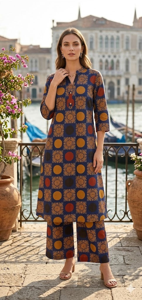 Pure cotton digital printed Co ord in blue