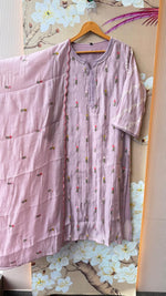 Mul chanderi fully embroidered with designer sleeves full suit set in lilac