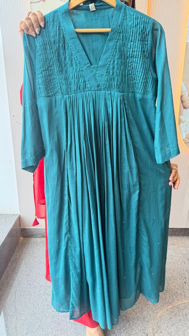 Pure Mul cotton with lining and pocket suit set in blue