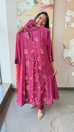 Fully embroidered pure Mul cotton suit set in wine