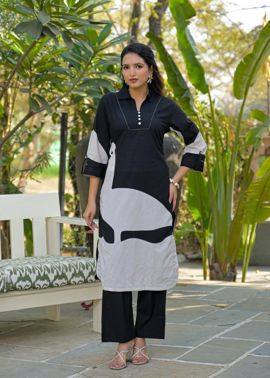 Pure cotton digital print kurta pant in black