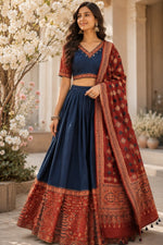Super pretty ajrakh real mirror skirt / lehenga set in cotton in blue