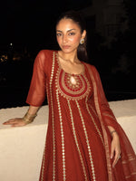 Pretty Mul chanderi Zari detailing suit set in Orange
