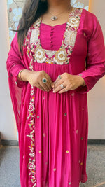 Premium chinon handwork Anarkali suit set in pink