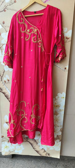 Premium dola silk Rani pink hand work suit set
