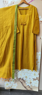 Premium handloom cotton zari weaved suit in yellow n green